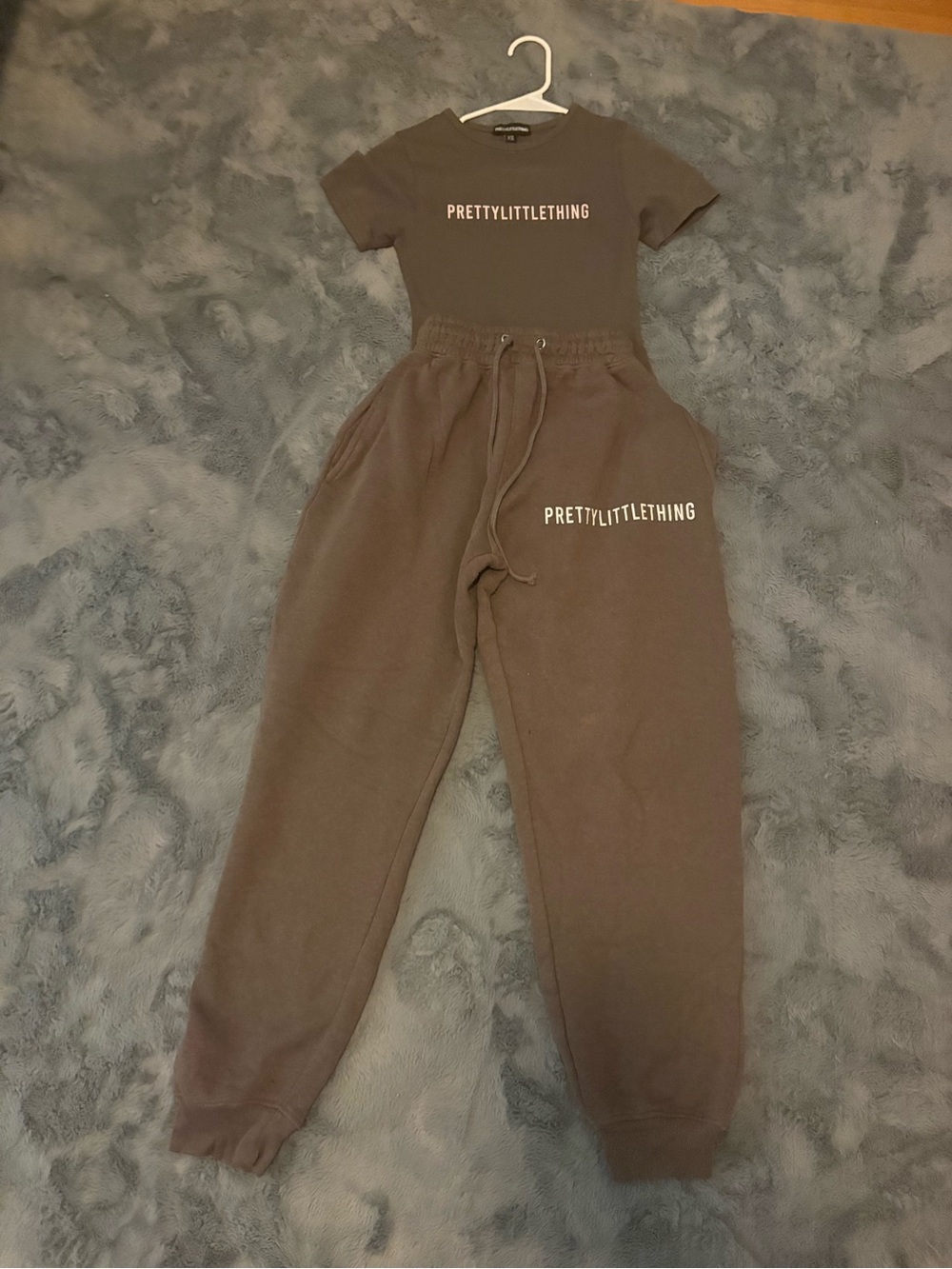PrettyLittleThing Dark Grey Logo Body Suit & Joggers Set